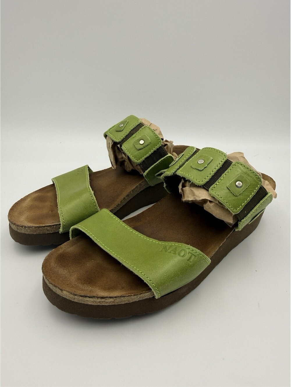 NAOT Ashley Green Leather Rhinestone Embellished Slides Women's sz 36/ US 6
